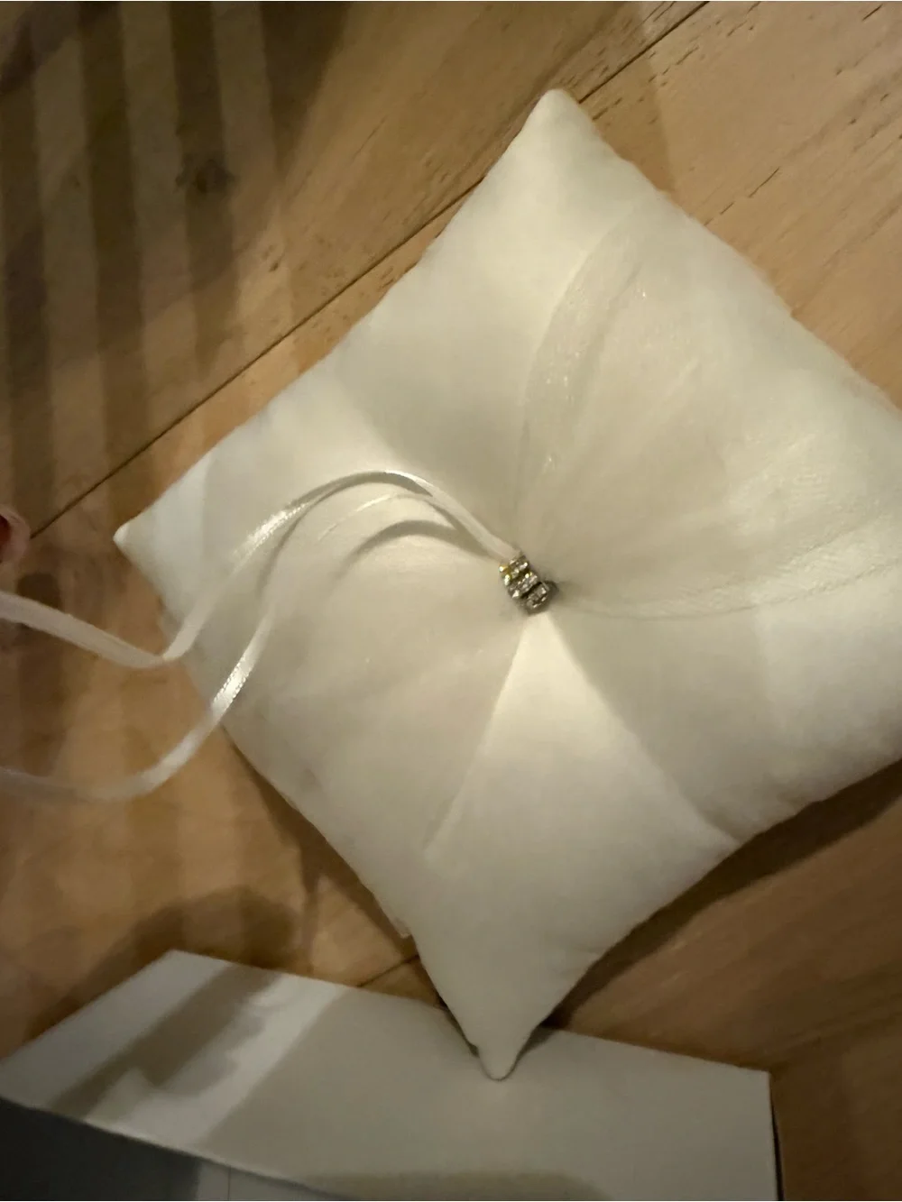 Celebrate It White Satin Ring Bearer Pillow with Rhinestone Accent